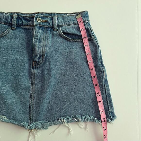 John Galt Denim Skirt Small 100% Cotton Blue Jean Mini Skirt Distressed Raw Hem - Picture 8 of 9
